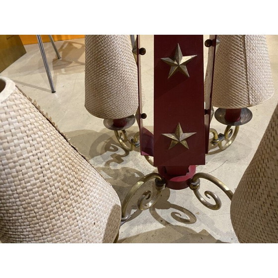 Image 1 of Vintage kroonluchter van koper en messing gelakt metaal door André Arbus, 1940