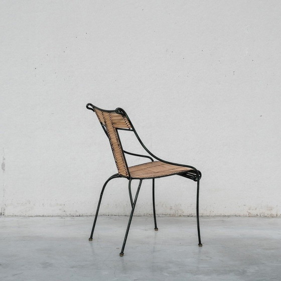 Image 1 of Set van 8 vintage eetkamerstoelen van Lysberg Hansen en Therp in ijzer en bamboe, Denemarken 1970