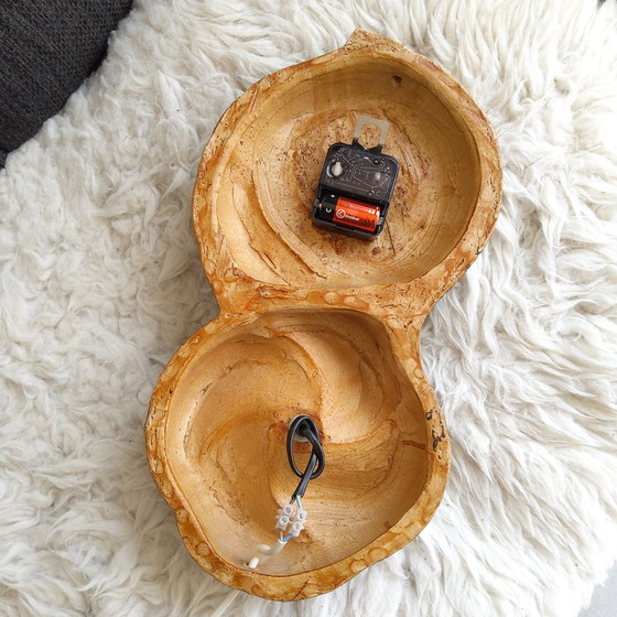 Image 1 of Keramieken aardewerken vintage brutalist klok/wandlamp