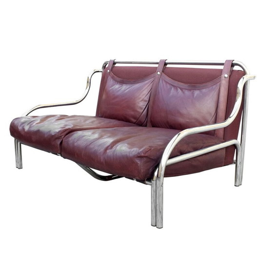 Image 1 of Paar vintage chromen en leren banken van Gae Aulenti voor Poltronova, Italië 1965