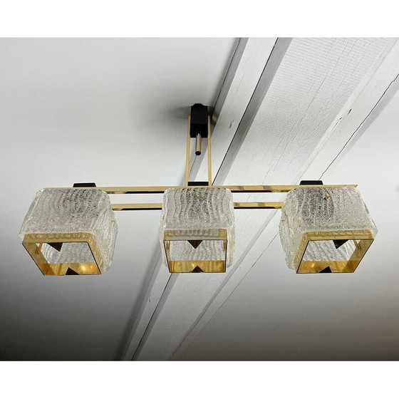 Image 1 of Vintage kroonluchter van messing, metaal en glas voor Arlus, jaren 1960