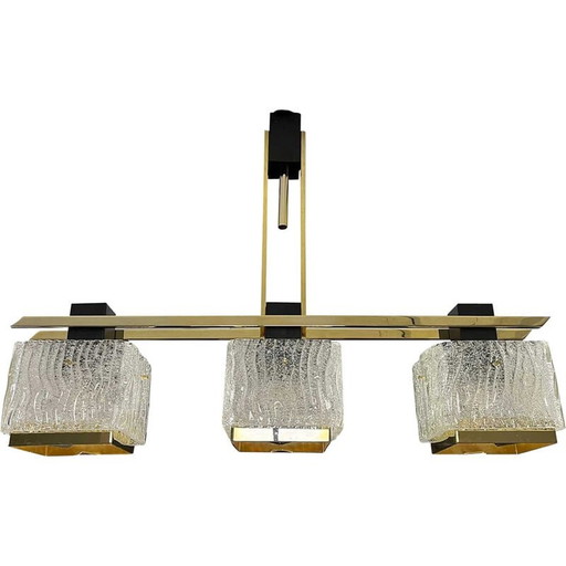 Vintage kroonluchter van messing, metaal en glas voor Arlus, jaren 1960