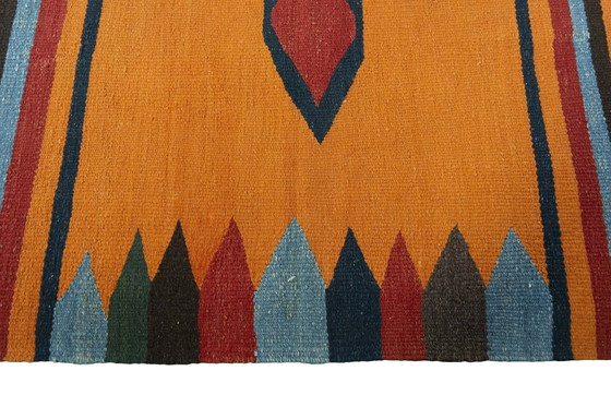 Image 1 of Handgeweven design kelim - 125 x 115 cm - frisse kleuren en geometrisch ontwerp
