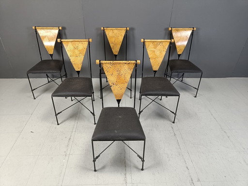 Set van 6 postmoderne eetkamerstoelen, 1970S