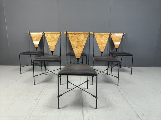 Set van 6 postmoderne eetkamerstoelen, 1970S