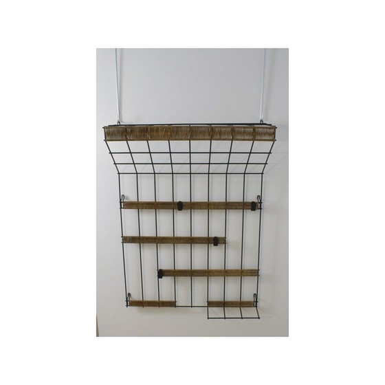 Image 1 of Vintage metalen en rotan kapstok van Karl Fichtel voor Drahtwerke Erlau, Duitsland 1950