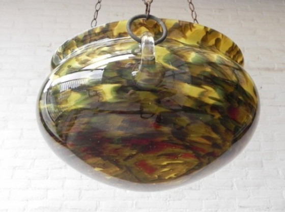 Image 1 of Vintage hanglamp met grote glazen schaal met kettingen