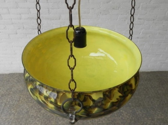 Image 1 of Vintage hanglamp met grote glazen schaal met kettingen