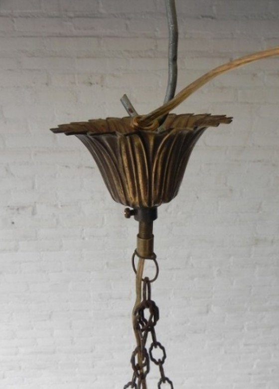 Image 1 of Vintage hanglamp met grote glazen schaal met kettingen