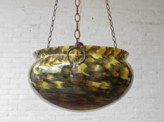 Image 1 of Vintage hanglamp met grote glazen schaal met kettingen