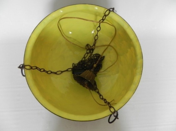 Image 1 of Vintage hanglamp met grote glazen schaal met kettingen