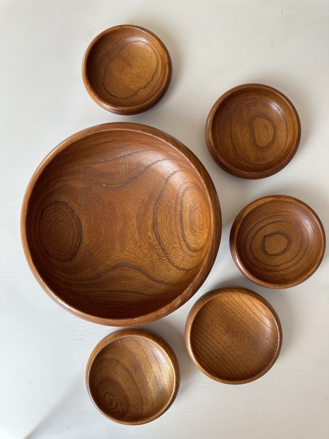 Teak houten pindaset 70s