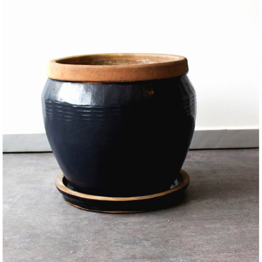 Vintage handgemaakte geglazuurde terracotta plantenbak