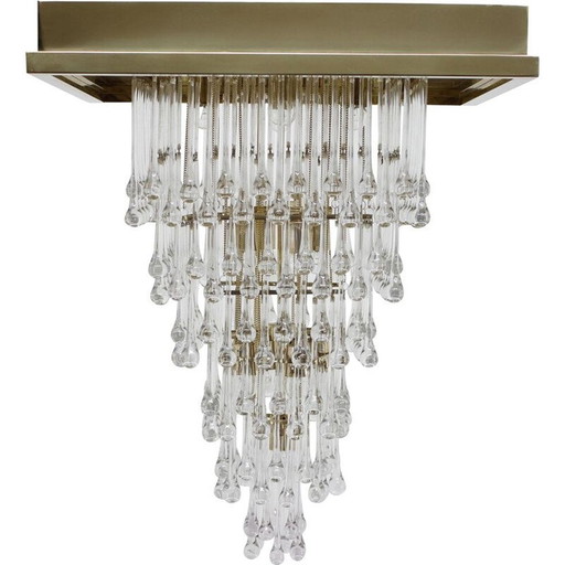 Vintage kroonluchter van glas en messing Italië 1970