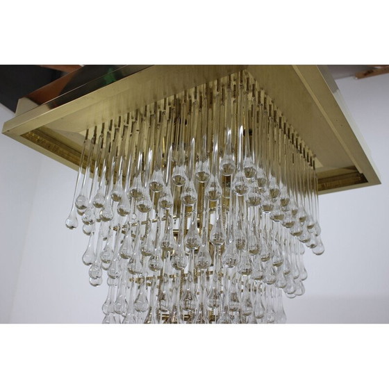 Image 1 of Vintage kroonluchter van glas en messing Italië 1970