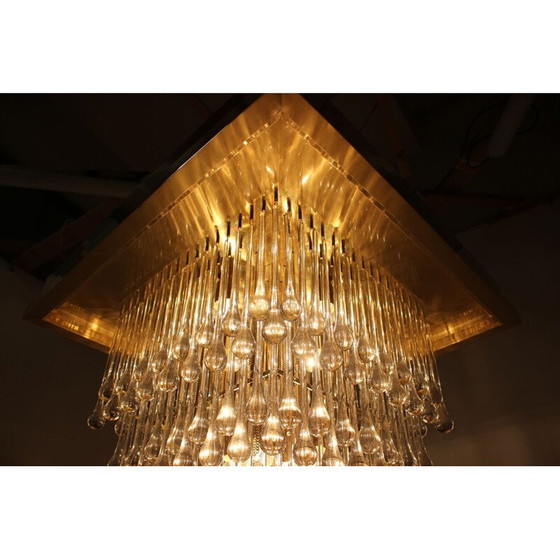 Image 1 of Vintage kroonluchter van glas en messing Italië 1970