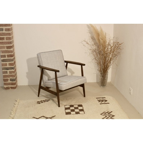 Image 1 of 300-190 vintage fauteuil in gevlekte stof en hout van Henryk Lis, 1970