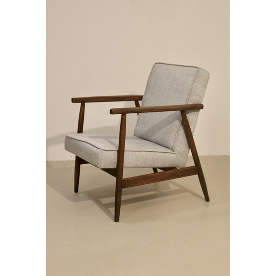 Image 1 of 300-190 vintage fauteuil in gevlekte stof en hout van Henryk Lis, 1970