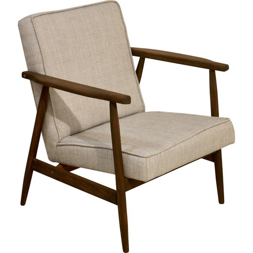 300-190 vintage fauteuil in gevlekte stof en hout van Henryk Lis, 1970