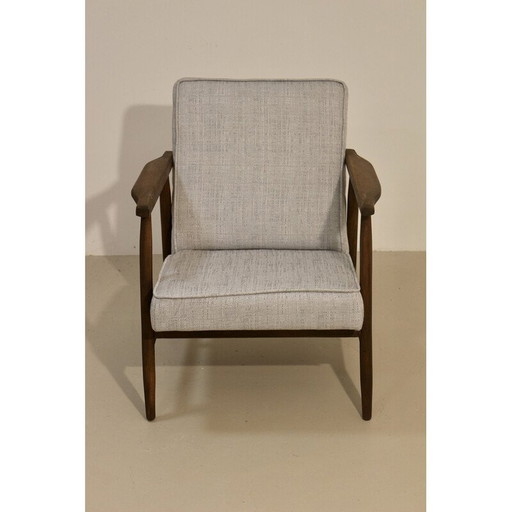 300-190 vintage fauteuil in gevlekte stof en hout van Henryk Lis, 1970