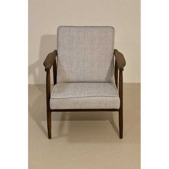 Image 1 of 300-190 vintage fauteuil in gevlekte stof en hout van Henryk Lis, 1970