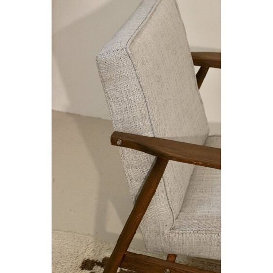 Image 1 of 300-190 vintage fauteuil in gevlekte stof en hout van Henryk Lis, 1970