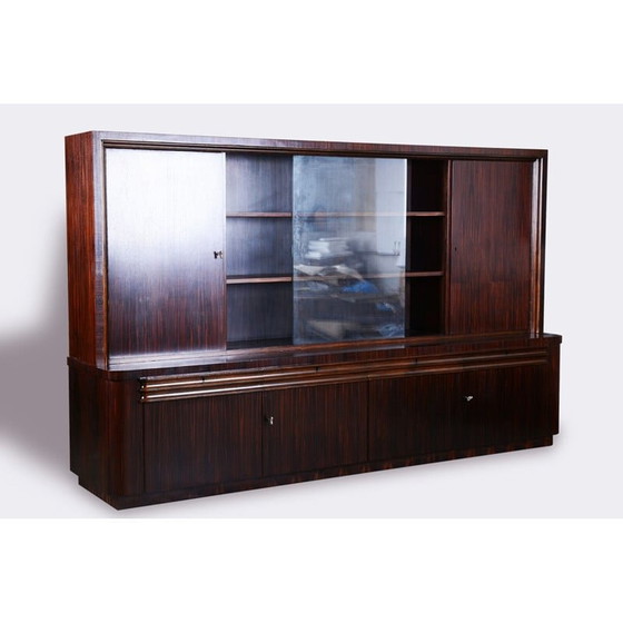 Image 1 of Vintage art deco eiken en macassar boekenkast, Frankrijk 1930