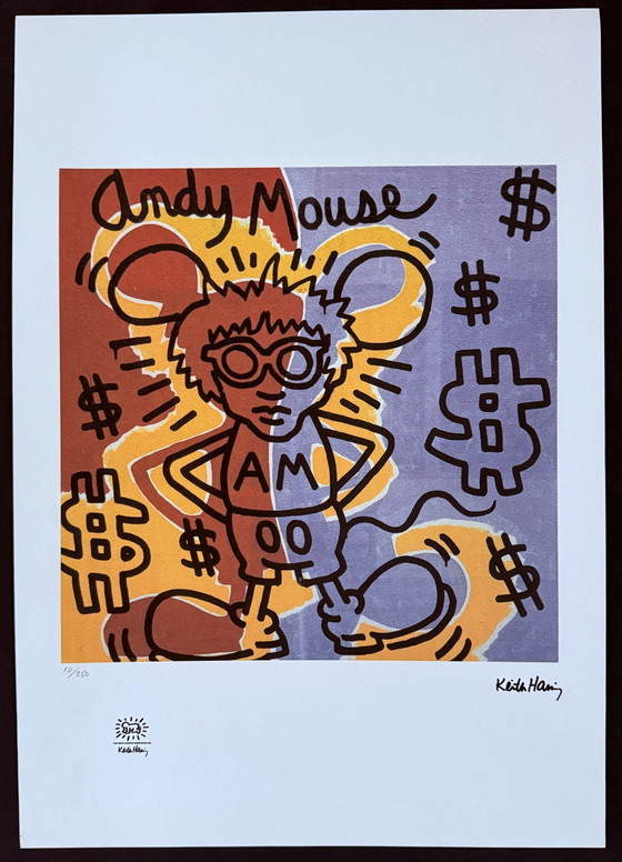 Image 1 of Keith Haring: “Andy Mouse”. 10/200. Lithografie, Gesigneerd. 