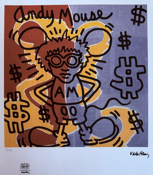 Keith Haring: “Andy Mouse”. 10/200. Lithografie, Gesigneerd. 