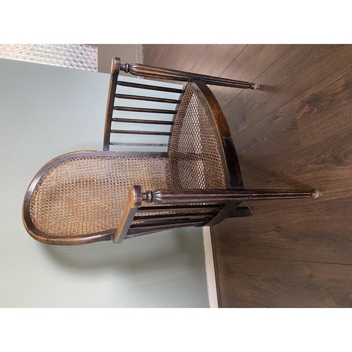 Vintage houten en rotan fauteuil Art Deco 1920