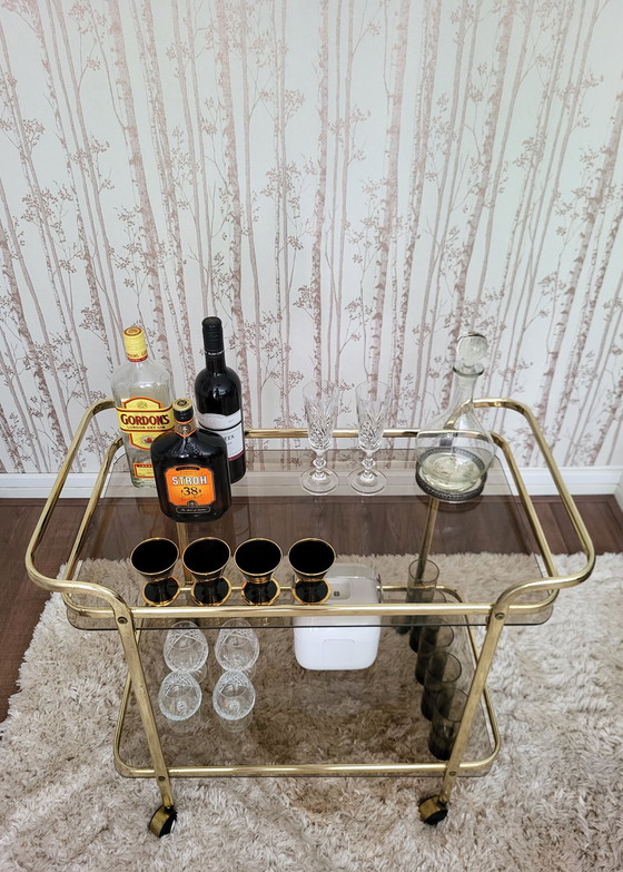 Image 1 of Vintage Hollywood Regency / Mid-Century Martini Wine Trolley.