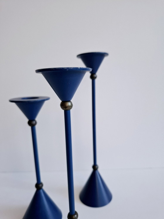 Image 1 of Set Van 3 Diabolo Kandelaars Memphis Milano Stijl Blauw