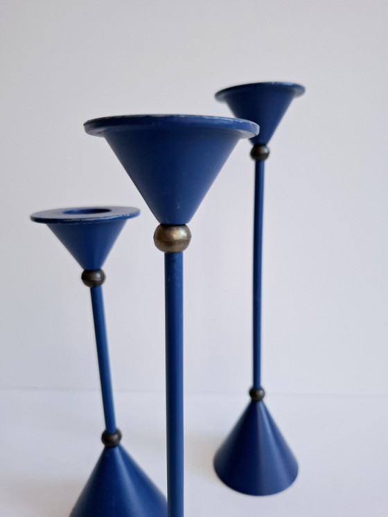 Image 1 of Set Van 3 Diabolo Kandelaars Memphis Milano Stijl Blauw