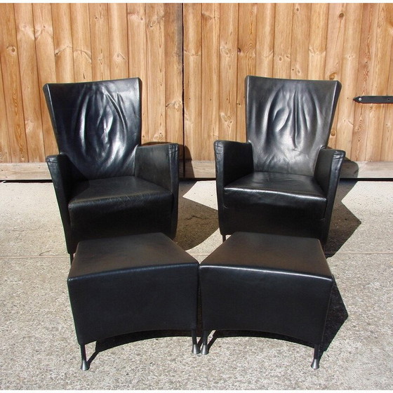 Image 1 of Paar vintage fauteuils met voetsteunen van G en Js Papavoine voor Montis, 1980