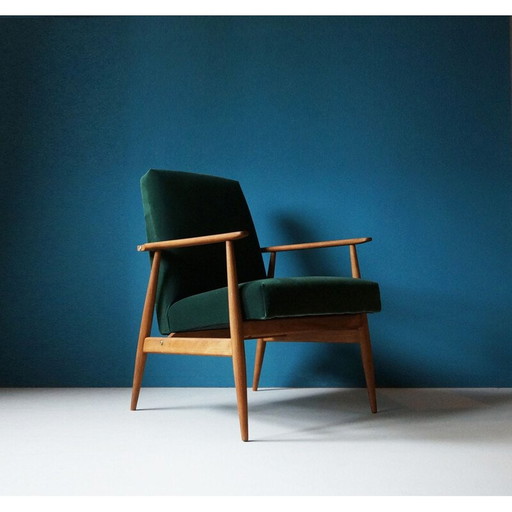 Vintage fauteuil in beukenhout, groen fluweel en messing, 1960