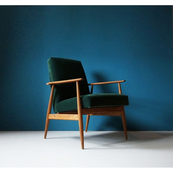 Image 1 of Vintage fauteuil in beukenhout, groen fluweel en messing, 1960