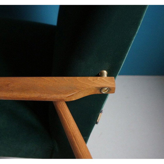 Image 1 of Vintage fauteuil in beukenhout, groen fluweel en messing, 1960