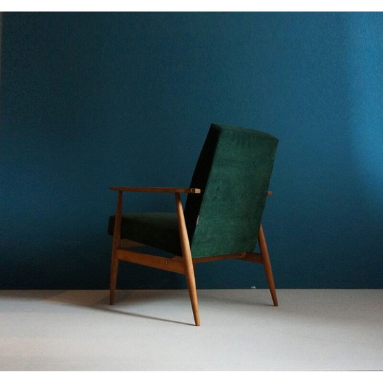 Image 1 of Vintage fauteuil in beukenhout, groen fluweel en messing, 1960