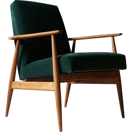 Image 1 of Vintage fauteuil in beukenhout, groen fluweel en messing, 1960