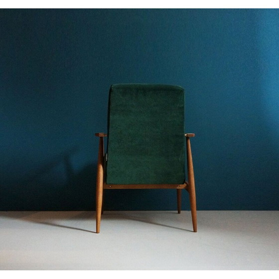 Image 1 of Vintage fauteuil in beukenhout, groen fluweel en messing, 1960