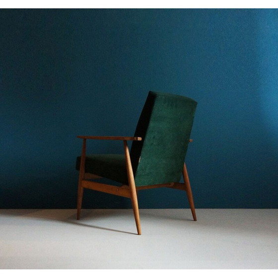 Image 1 of Vintage fauteuil in beukenhout, groen fluweel en messing, 1960