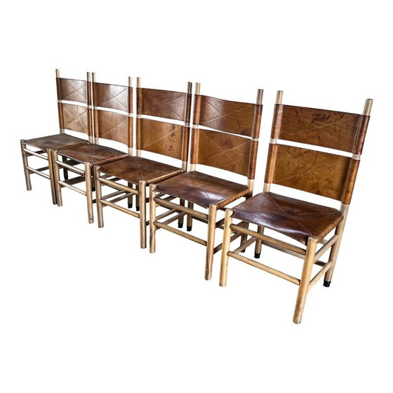 Image 1 of Set van 5 vintage Kentucky eetkamerstoelen van Carlo Scarpa voor Bernini, 1977