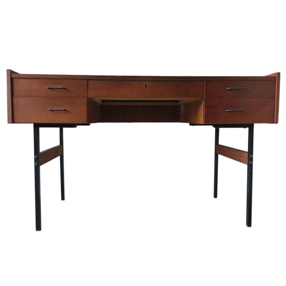 Image 1 of Vintage mid-century teak bureau op zwart metalen frame