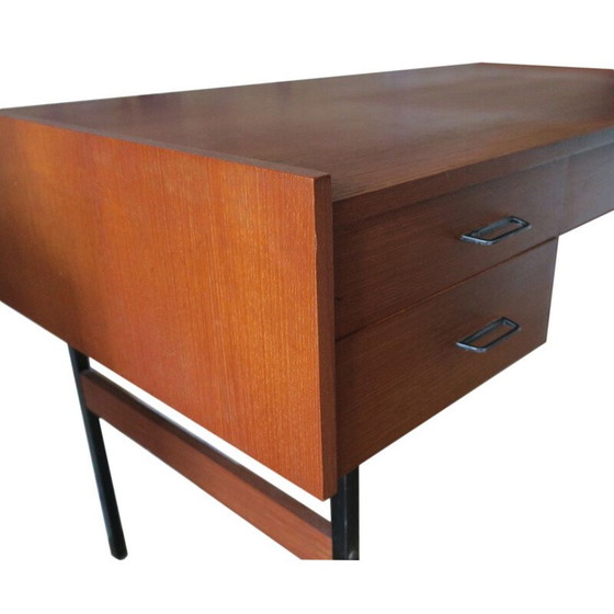 Image 1 of Vintage mid-century teak bureau op zwart metalen frame