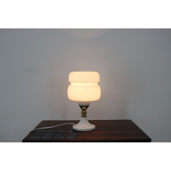Image 1 of Vintage tafellamp van metaal, melkglas en messing, Tsjecho-Slowakije 1980