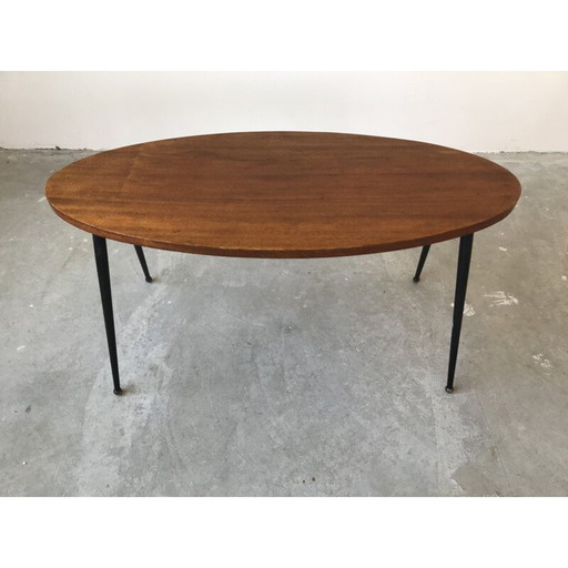 Vintage salontafel van teakhout en metaal, Frankrijk 1950