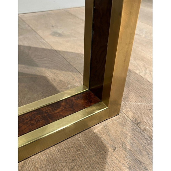 Image 1 of Vintage achthoekige wortelnoten en messing salontafel, 1970