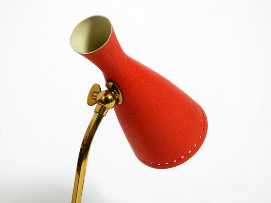 Image 1 of Paar prachtige rode Mid Century Moderne Diabolo Kraaienvoet tafellampen van Cosack