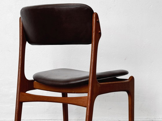 Image 1 of 1/4 Eetkamerstoelen Stoel Teak Erik Buch Odd. Deens Mid Century Leer Bruin