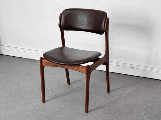 Image 1 of 1/4 Eetkamerstoelen Stoel Teak Erik Buch Odd. Deens Mid Century Leer Bruin